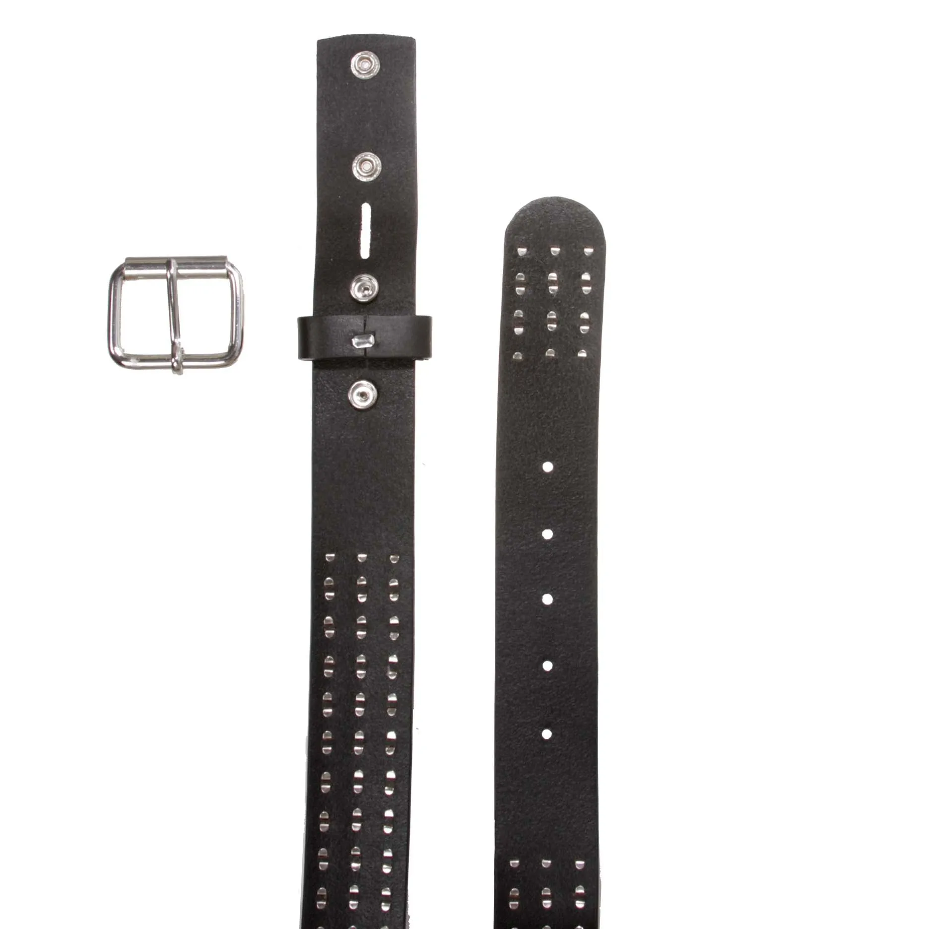 1 1/2" Snap On Three Row Punk Rock Star Metal Studded Cowhide Leather Belt