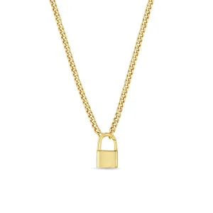 14k Gold Padlock Clasp Small Curb Chain Necklace