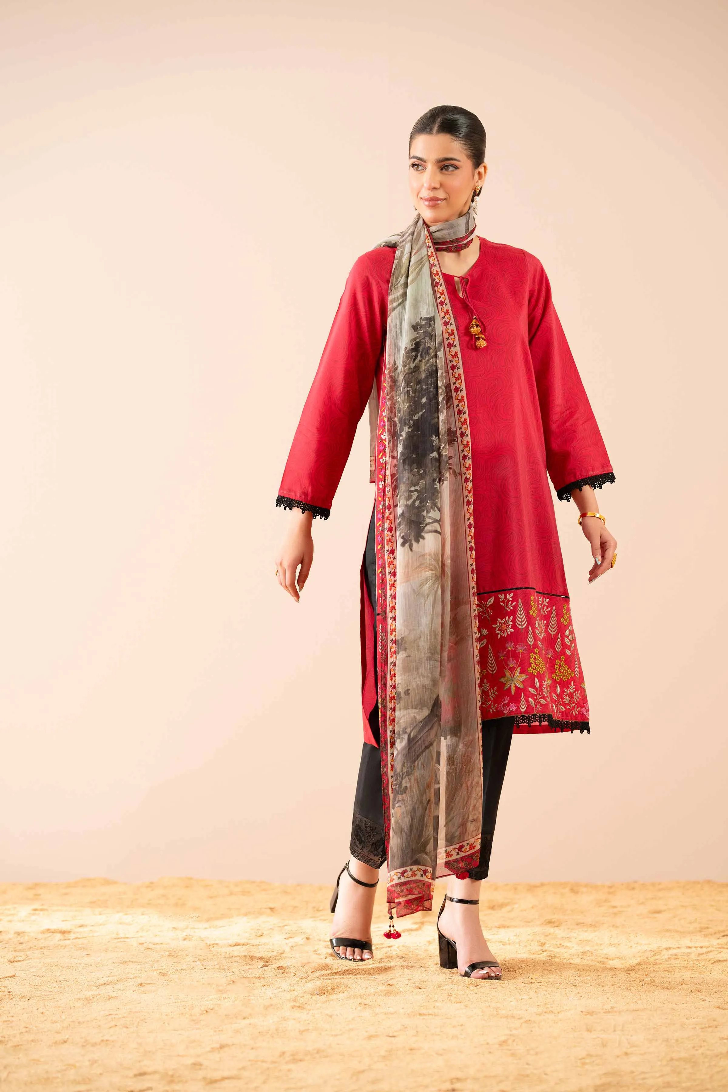 2 Piece - Printed Embroidered Suit - PS25-44