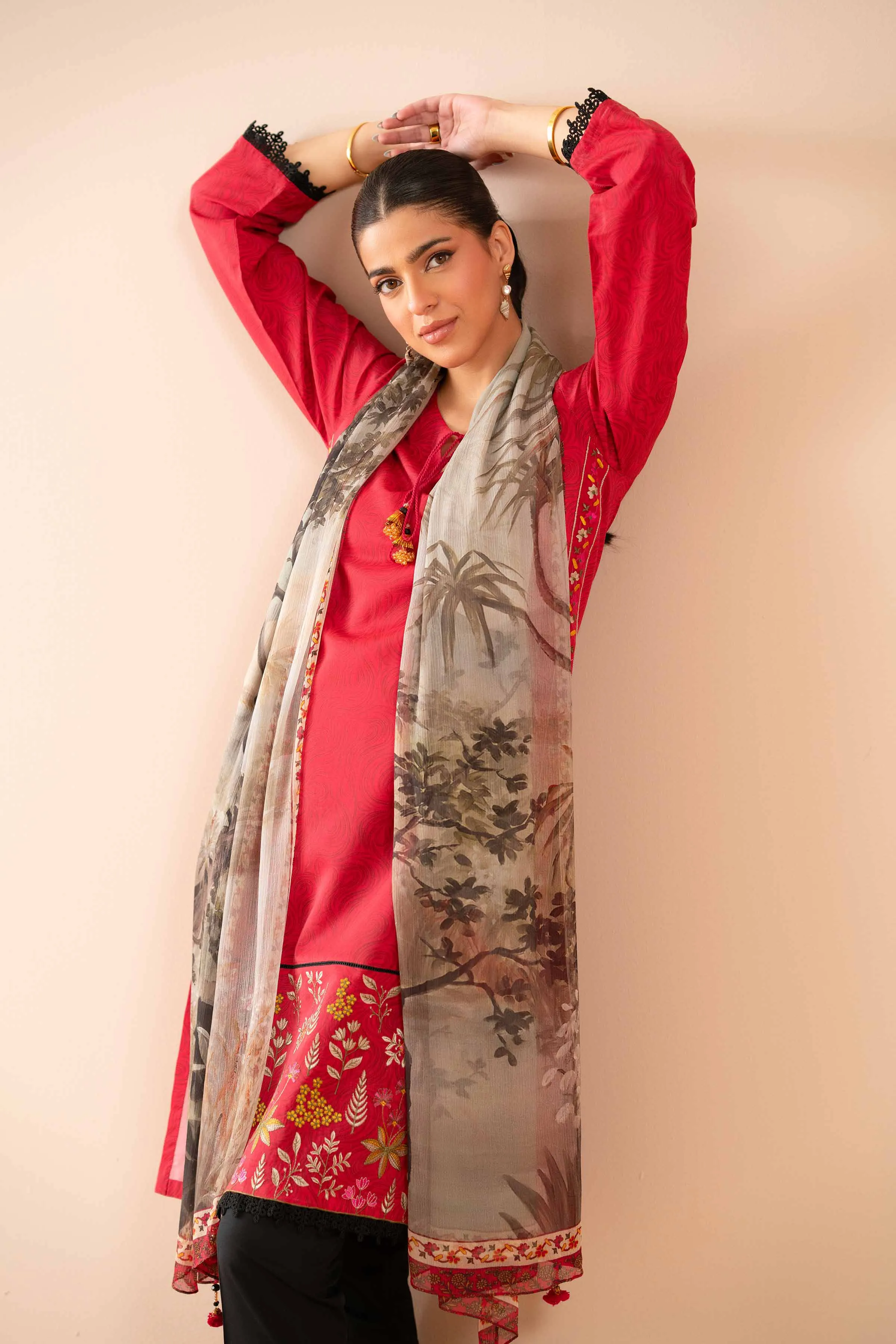 2 Piece - Printed Embroidered Suit - PS25-44