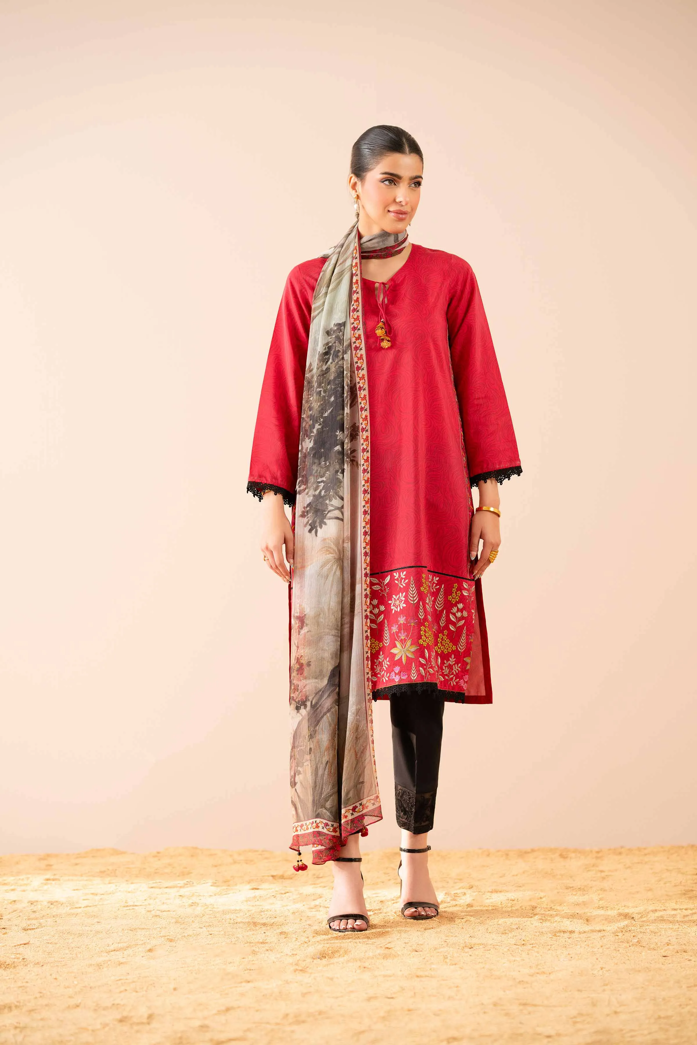 2 Piece - Printed Embroidered Suit - PS25-44