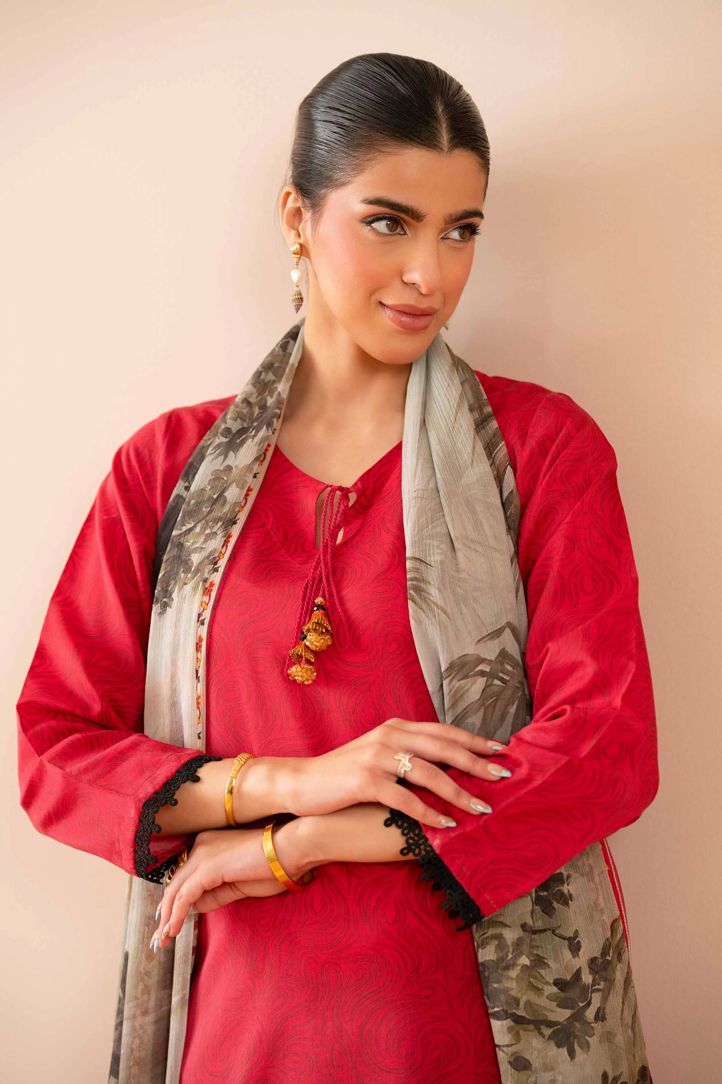 2 Piece - Printed Embroidered Suit - PS25-44