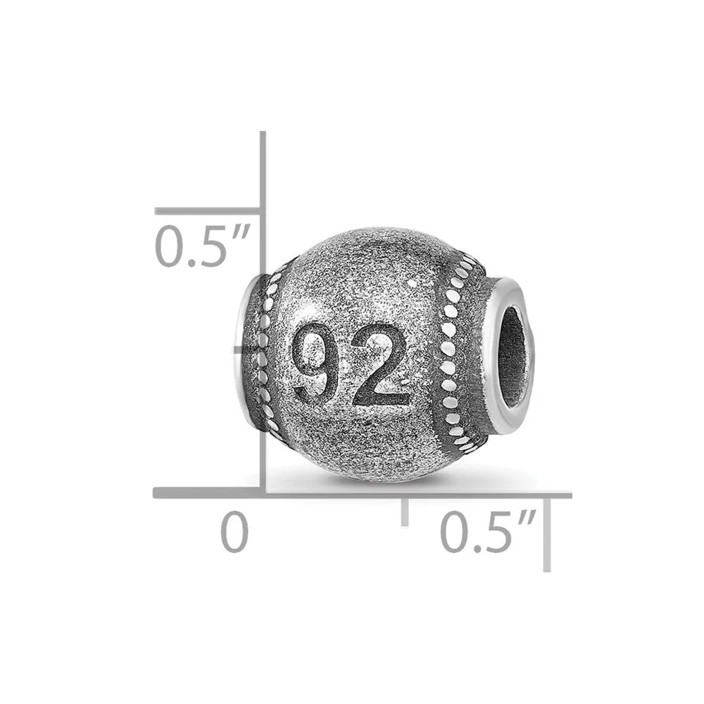 Antiqued Personalized Baseball Charm Bead in Sterling Silver