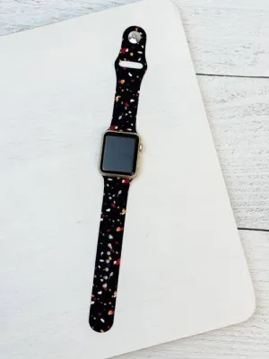 Black Terrazzo Print Silicone Smart Watch Band - M/L