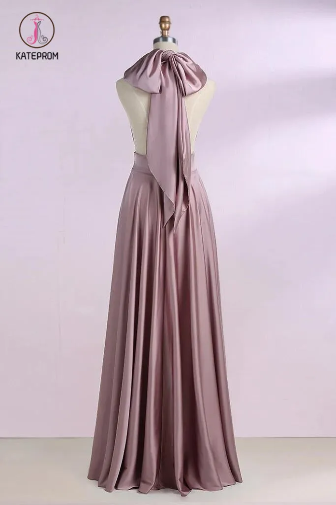 Blush Convertible Prom Bridesmaid Dress, Cheap Floor Length Bridesmaid Dresses KPB0178