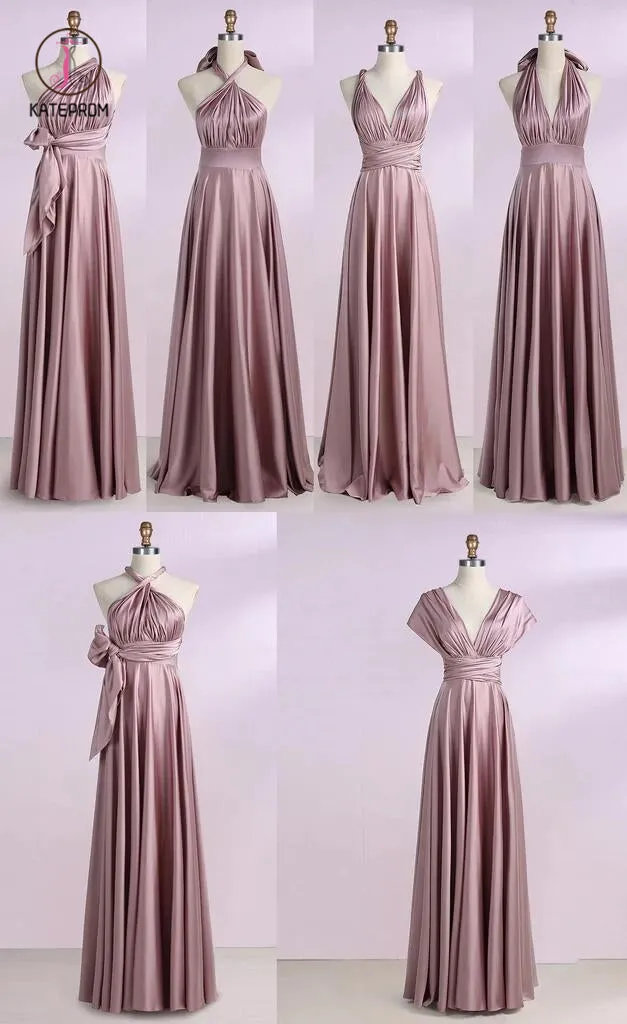 Blush Convertible Prom Bridesmaid Dress, Cheap Floor Length Bridesmaid Dresses KPB0178