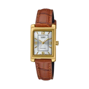 Casio Women's Watch Analog Silver Dial with Brown Leather Strap,  LTP-1234GLL-7ADF