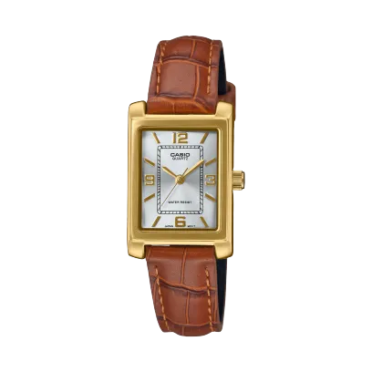 Casio Women's Watch Analog Silver Dial with Brown Leather Strap,  LTP-1234GLL-7ADF