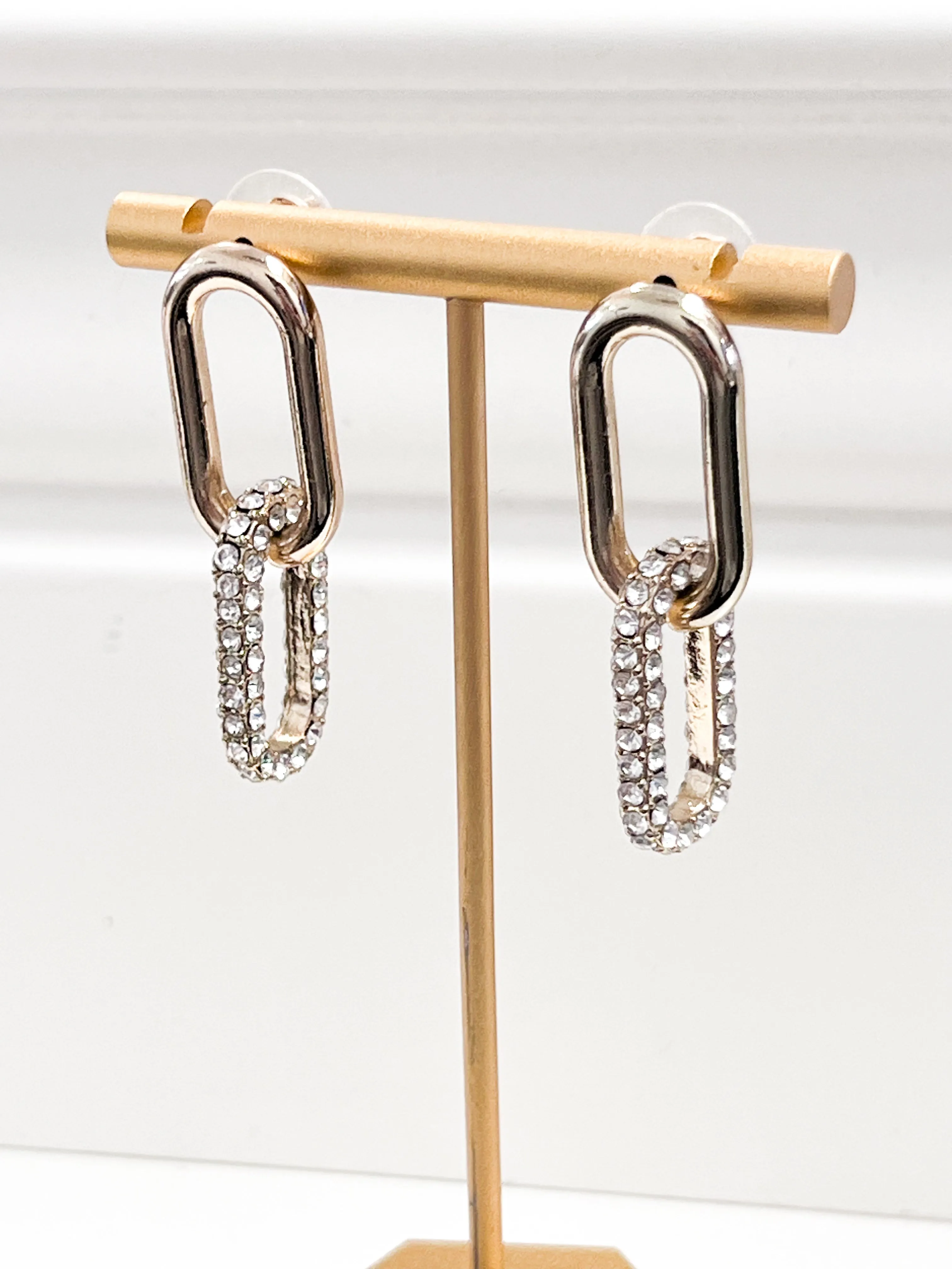Clara - Gold & Rhinestone Chain Link Earrings