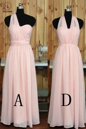 Convertible Blush Bridesmaid dress,One Shoulder Wedding Party dress,Sweetheart Prom Dress KPB0038