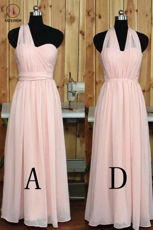 Convertible Blush Bridesmaid dress,One Shoulder Wedding Party dress,Sweetheart Prom Dress KPB0038
