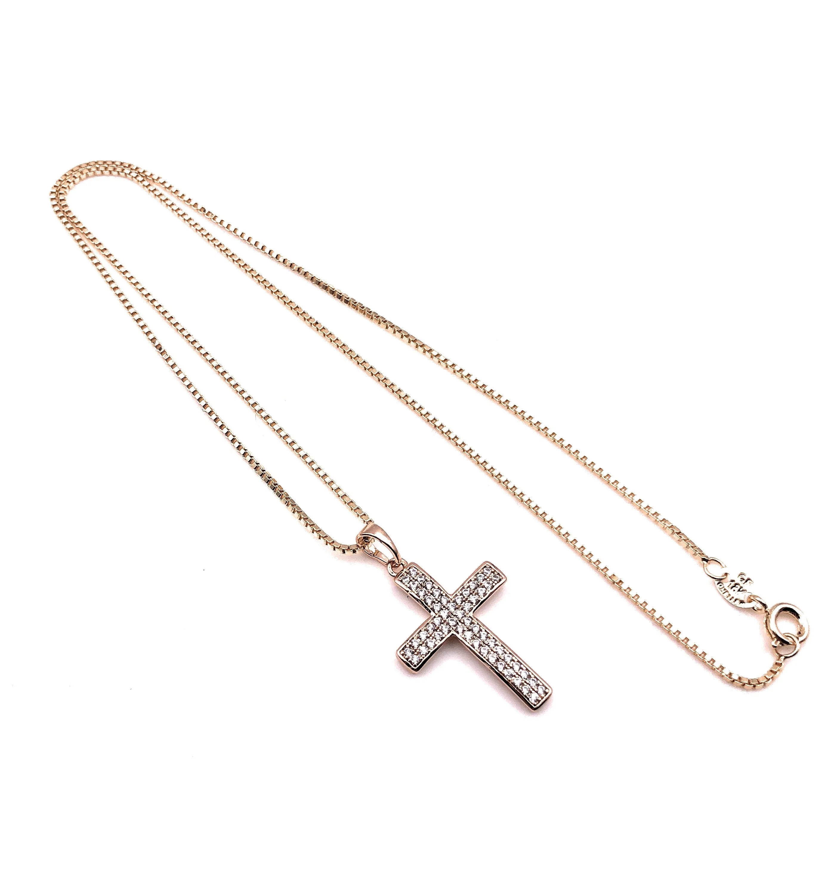 Cubic Zirconia 18K Gold Plated Medium Size Cross Necklace