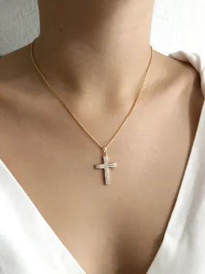 Cubic Zirconia 18K Gold Plated Medium Size Cross Necklace