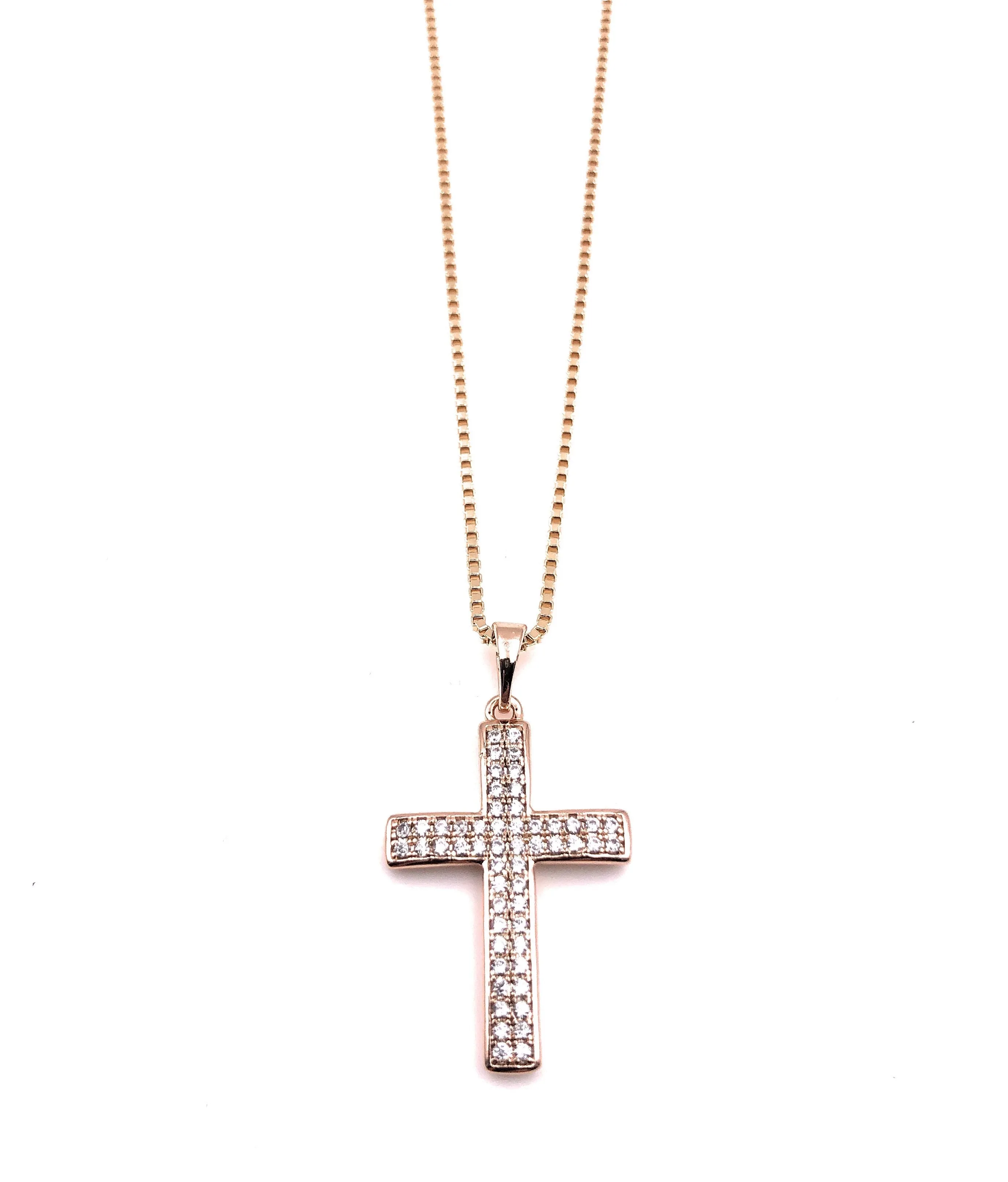 Cubic Zirconia 18K Gold Plated Medium Size Cross Necklace