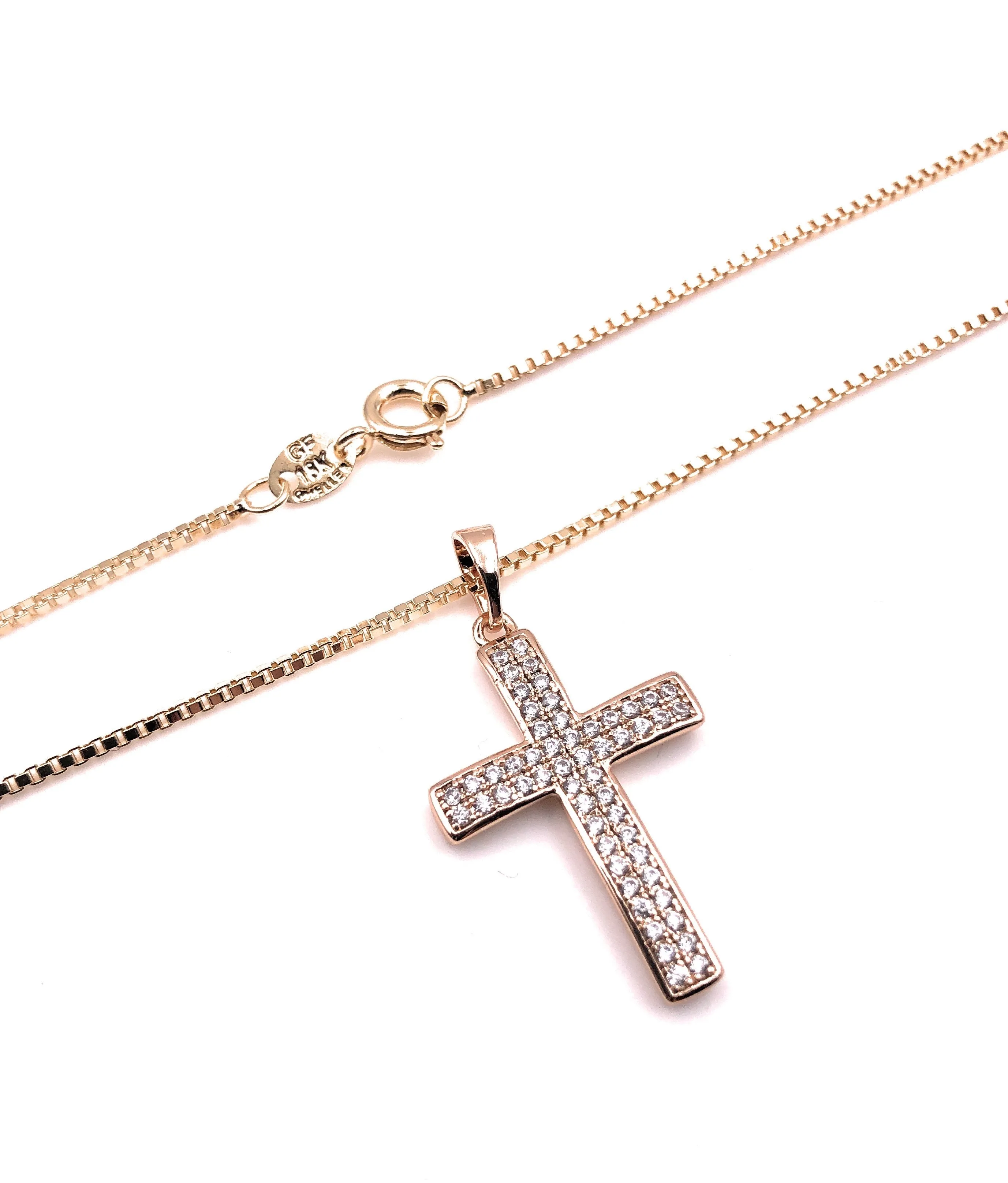 Cubic Zirconia 18K Gold Plated Medium Size Cross Necklace