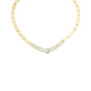 Diamond Accent & Simulated Opal Greek Key 18'' in 14k Gold Plate