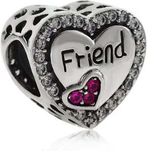 Friend Charm 925 Sterling Silver Friendship Charm Heart Charm Anniversary Charm for DIY Charms Bracelet