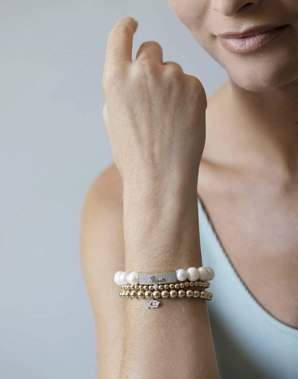 Gold & Diamond Love Script Tableau on Pearls