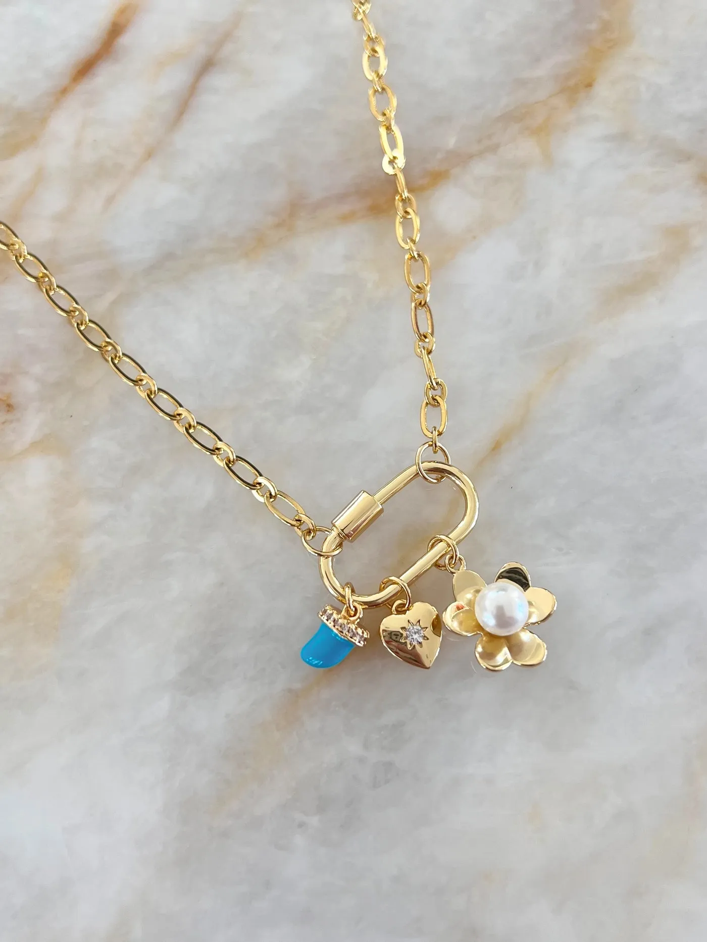 Gold Lock Chain Charm Necklace
