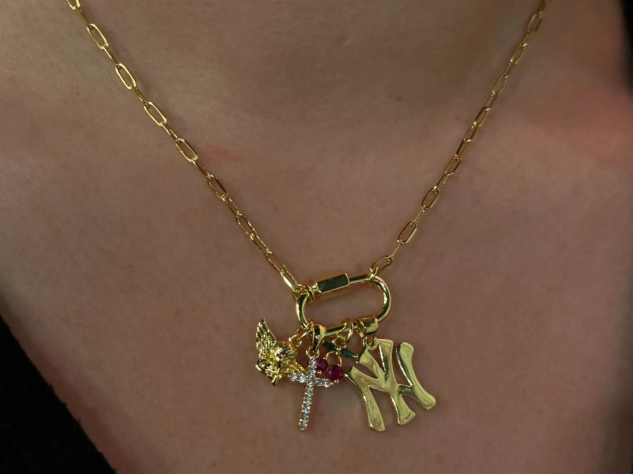 Gold Lock Chain Charm Necklace