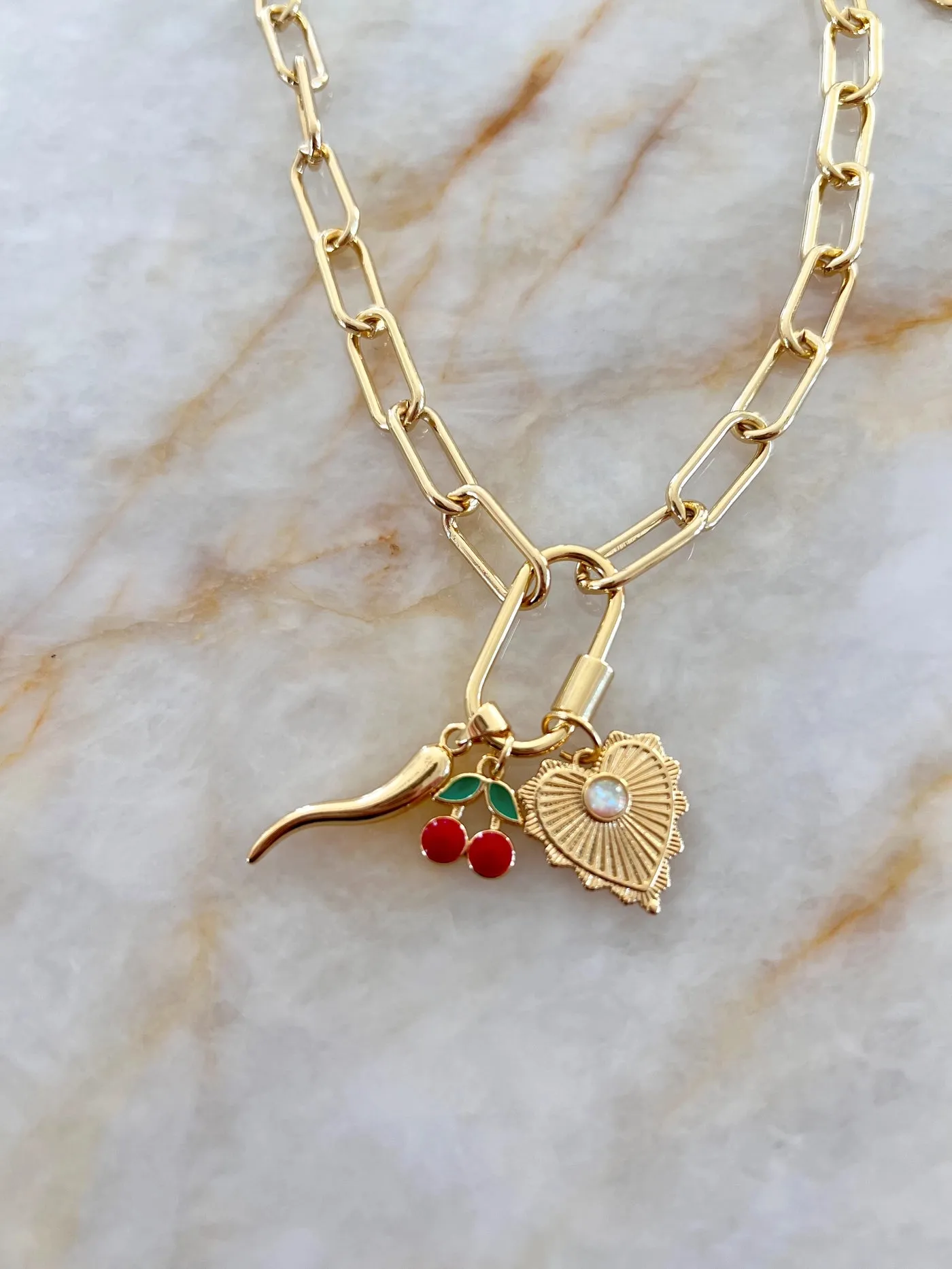 Gold Lock Chain Charm Necklace