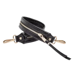 Gretchen Black Embossed Leather Bag Strap