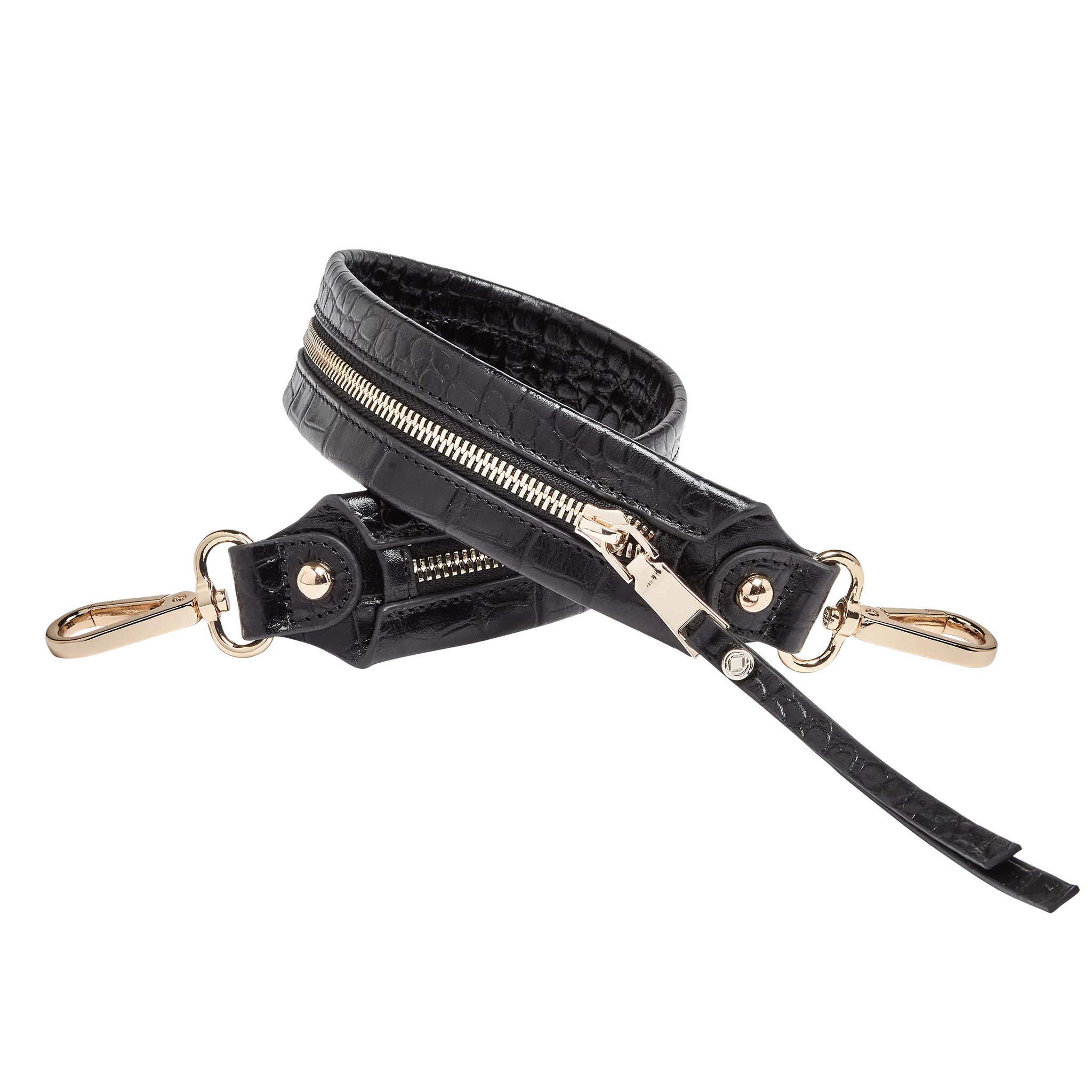 Gretchen Black Embossed Leather Bag Strap