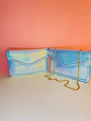 In My Bag Metallic Iridescent Envelope Clutch Handbag