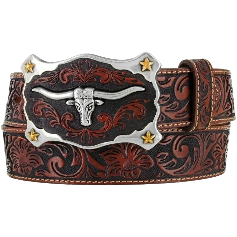 Justin Men's Classic Longhorn Tan Leather Western Belt C11194