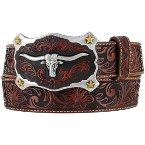 Justin Men's Classic Longhorn Tan Leather Western Belt C11194