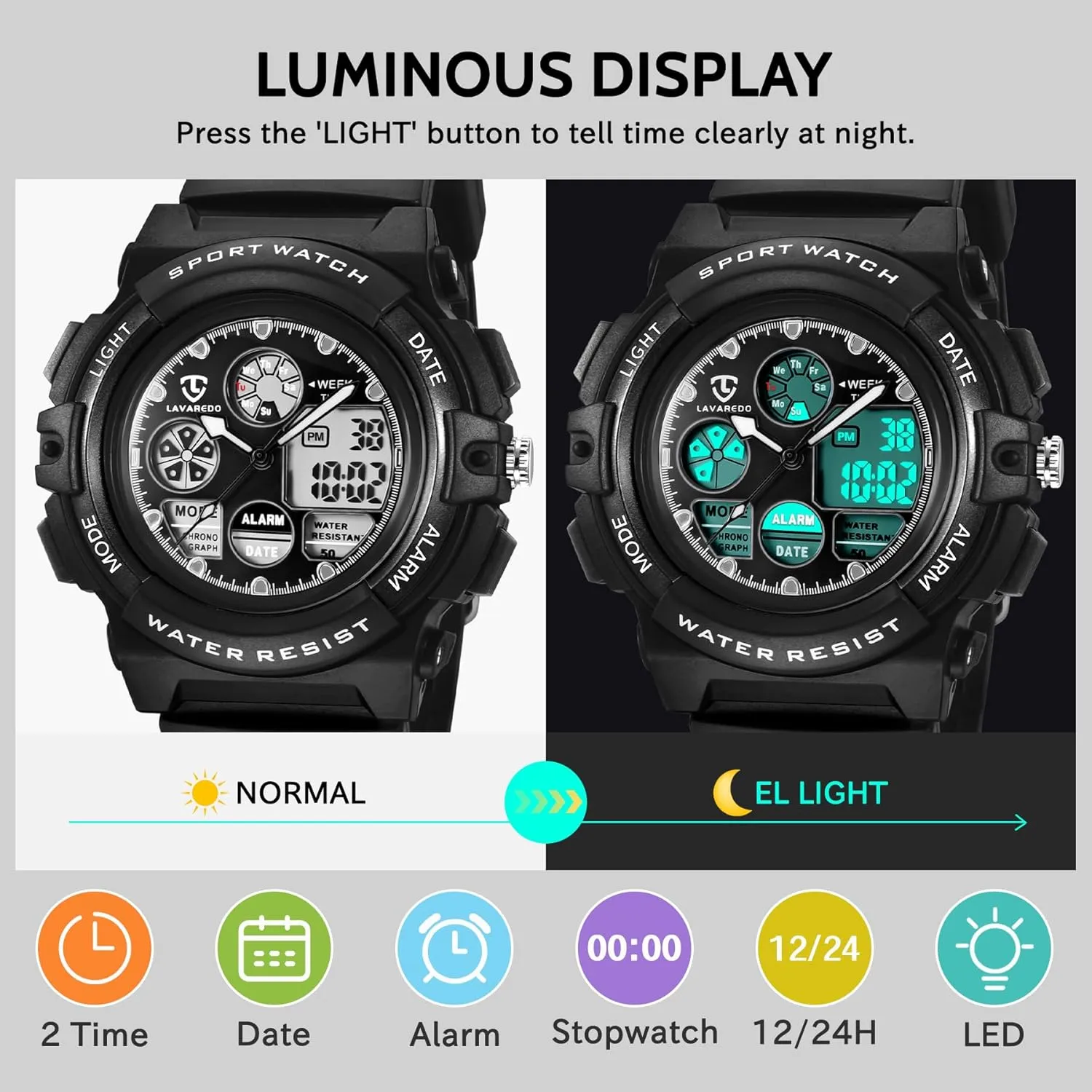 Kids Watch for Boys and Girls Ages 5-15, Analog Digital Waterproof With Alarm Clock Stopwatch, Birthday and Christmas Gifts
