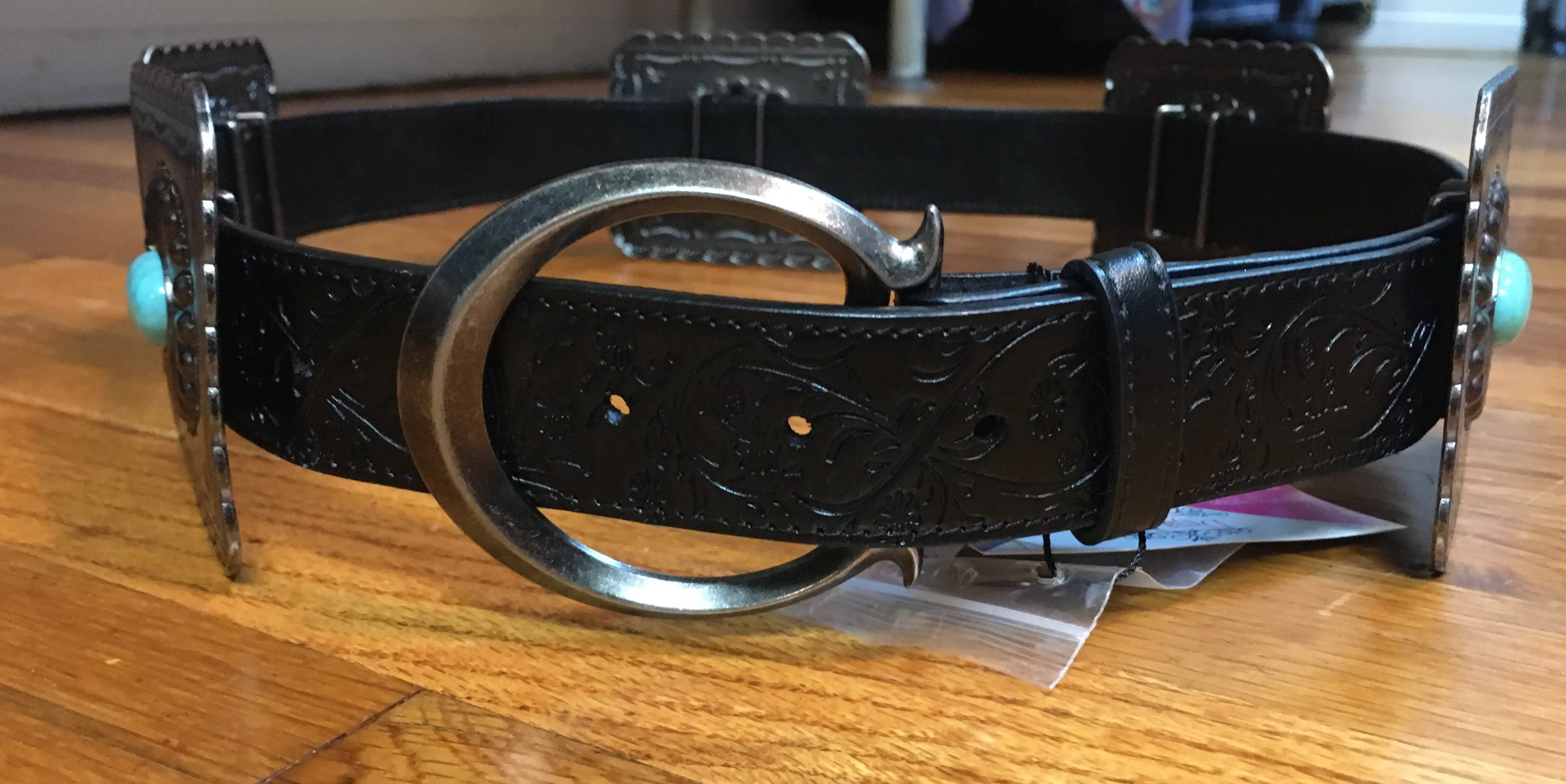 L And B Black Turquoise Square Concho Belt