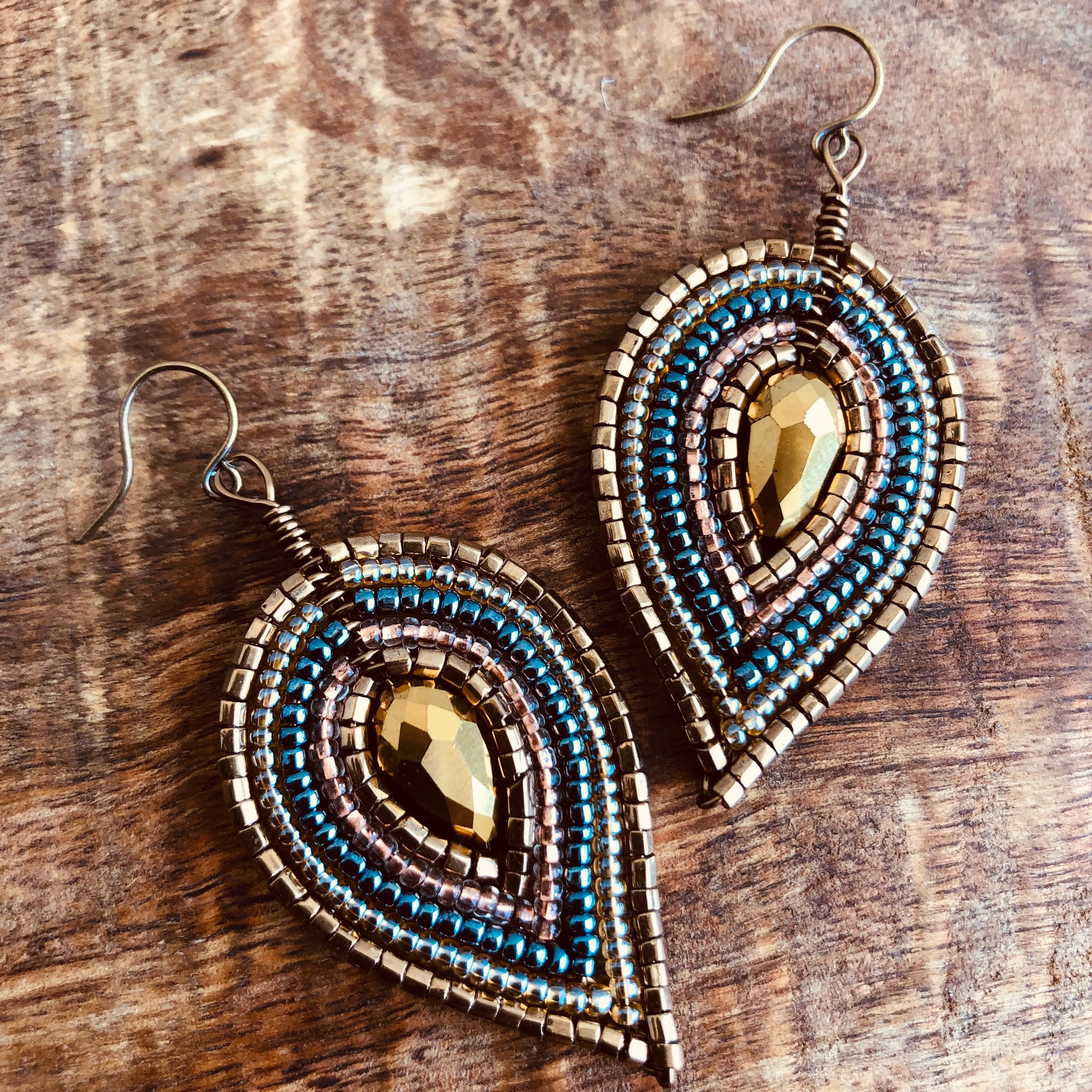 Large Multi-Layered Petal Beaded Earrings