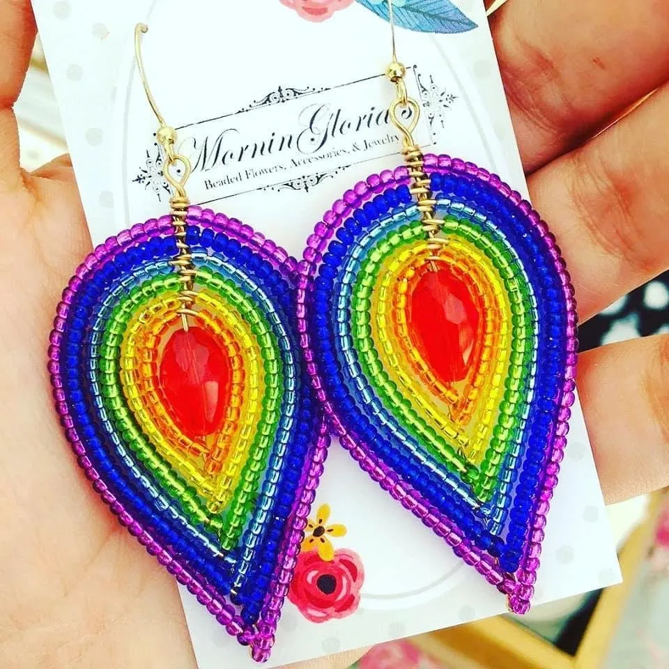 Large Multi-Layered Petal Beaded Earrings