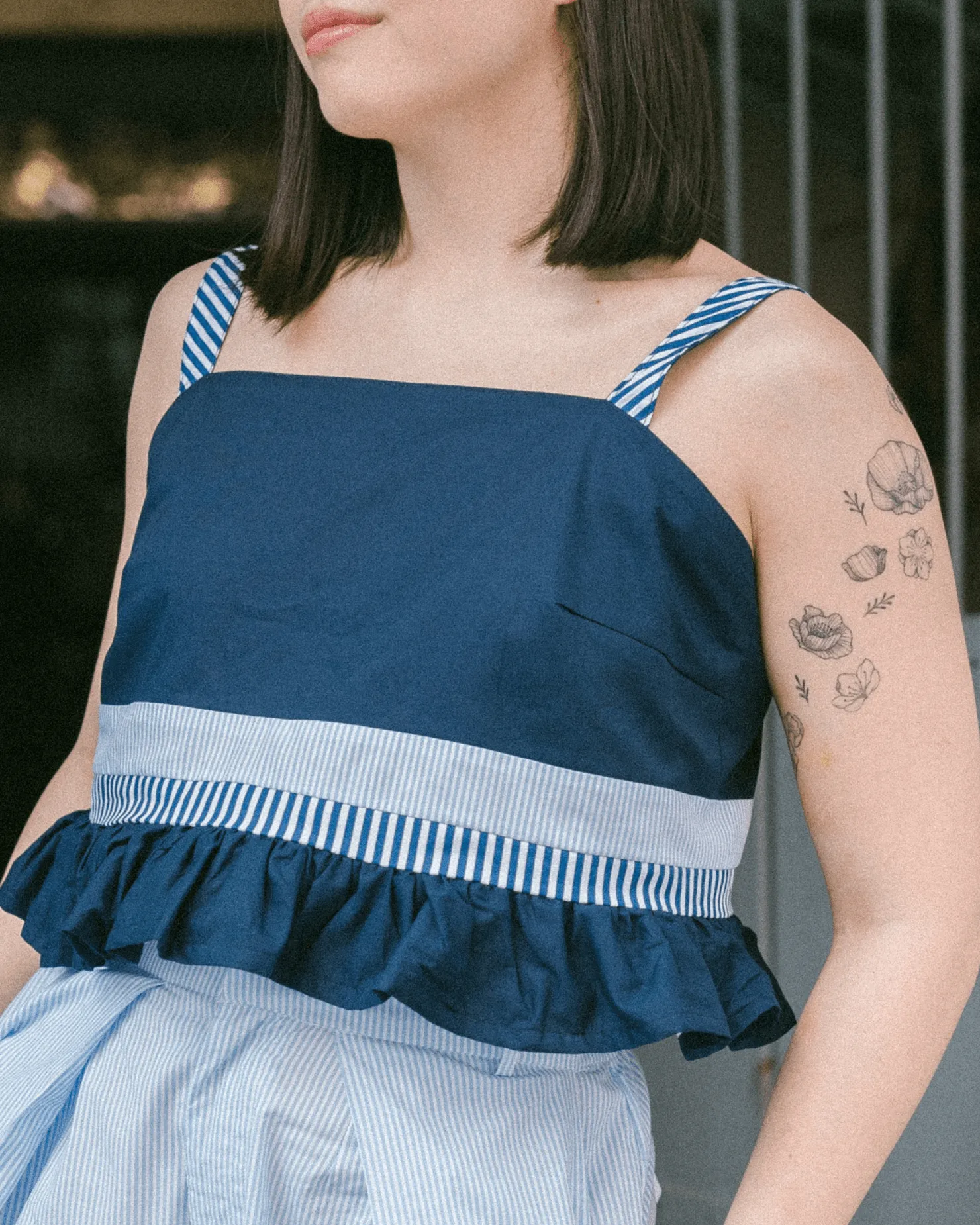 Laro 4-Way Peplum Top Navy & White