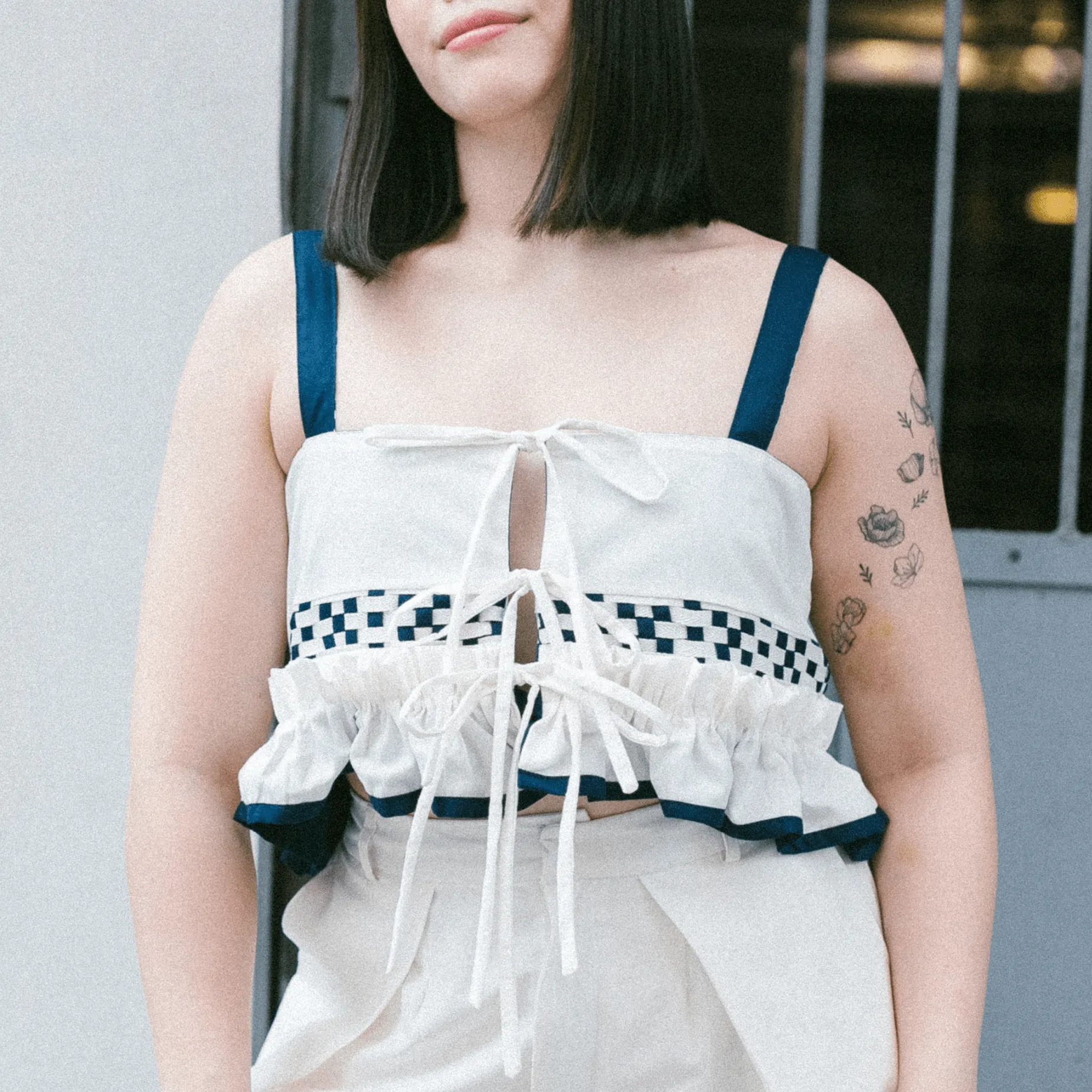 Laro 4-Way Peplum Top Navy & White