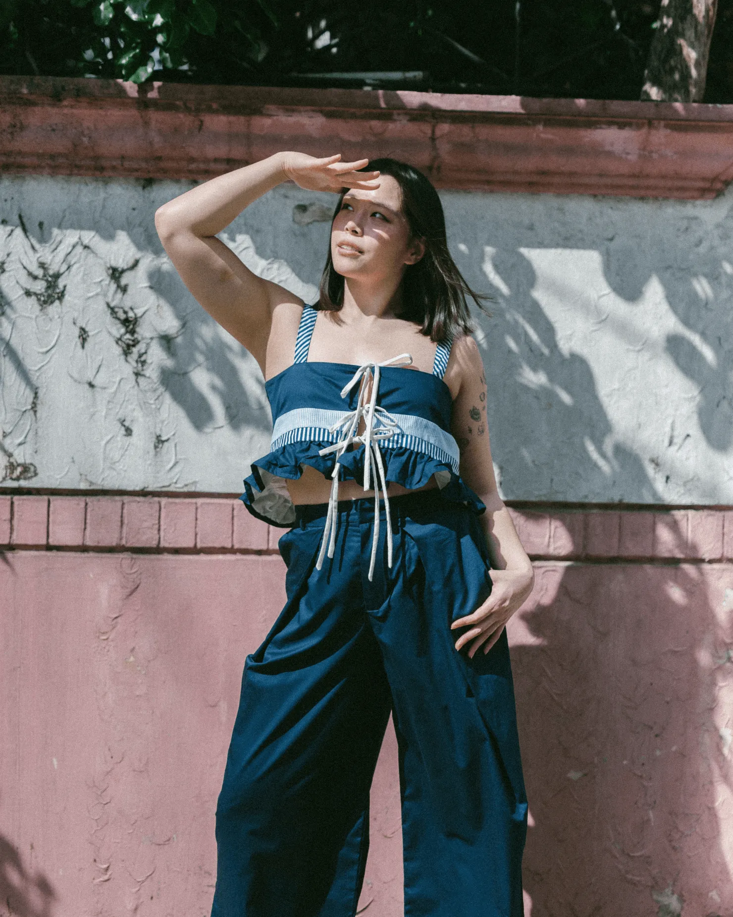 Laro 4-Way Peplum Top Navy & White