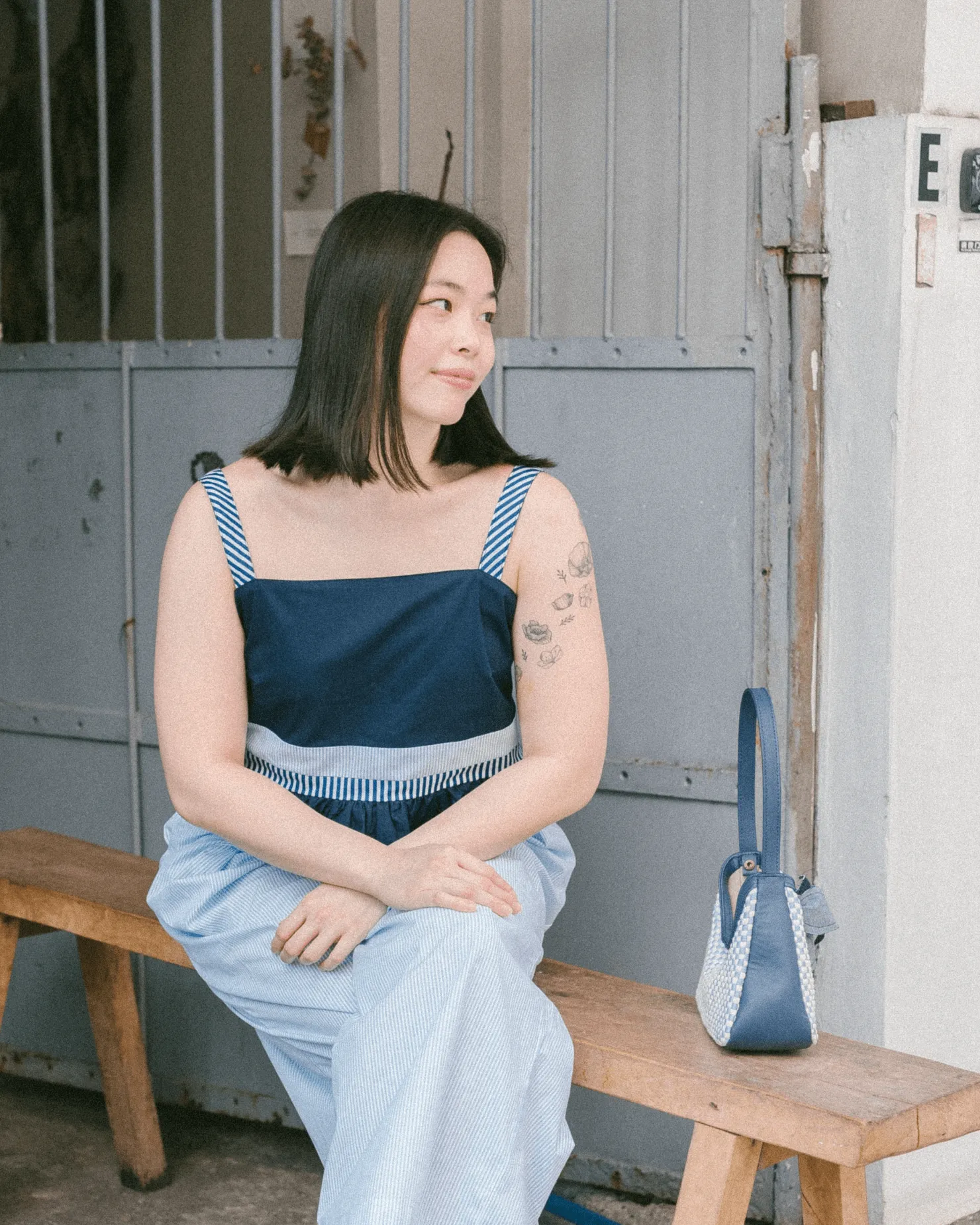 Laro 4-Way Peplum Top Navy & White