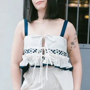 Laro 4-Way Peplum Top Navy & White