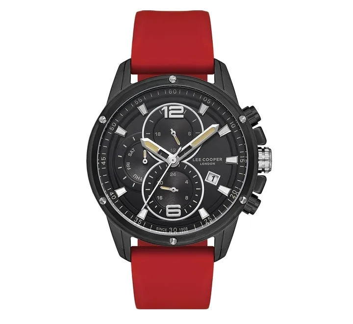 Lee Cooper Men's Watch Analog, Black Dial, Red Silicone Strap, LC07423.658