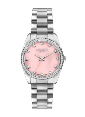 Lee Cooper Women's Watch Analog, Pink Dial, Silver Stainless Steel Strap, LC07478.380