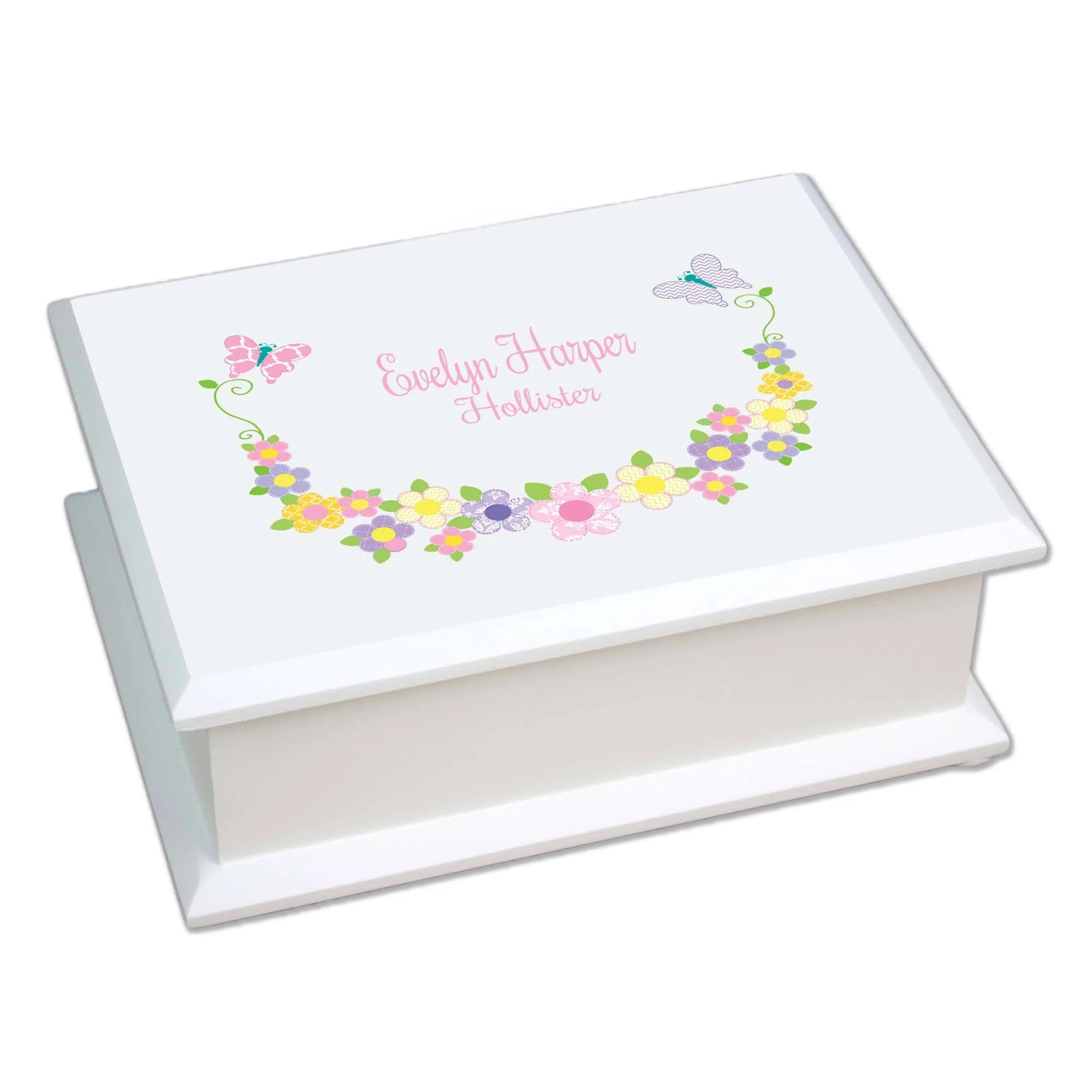 Lift Top Jewelry Box - Butterfly Garland Pastel