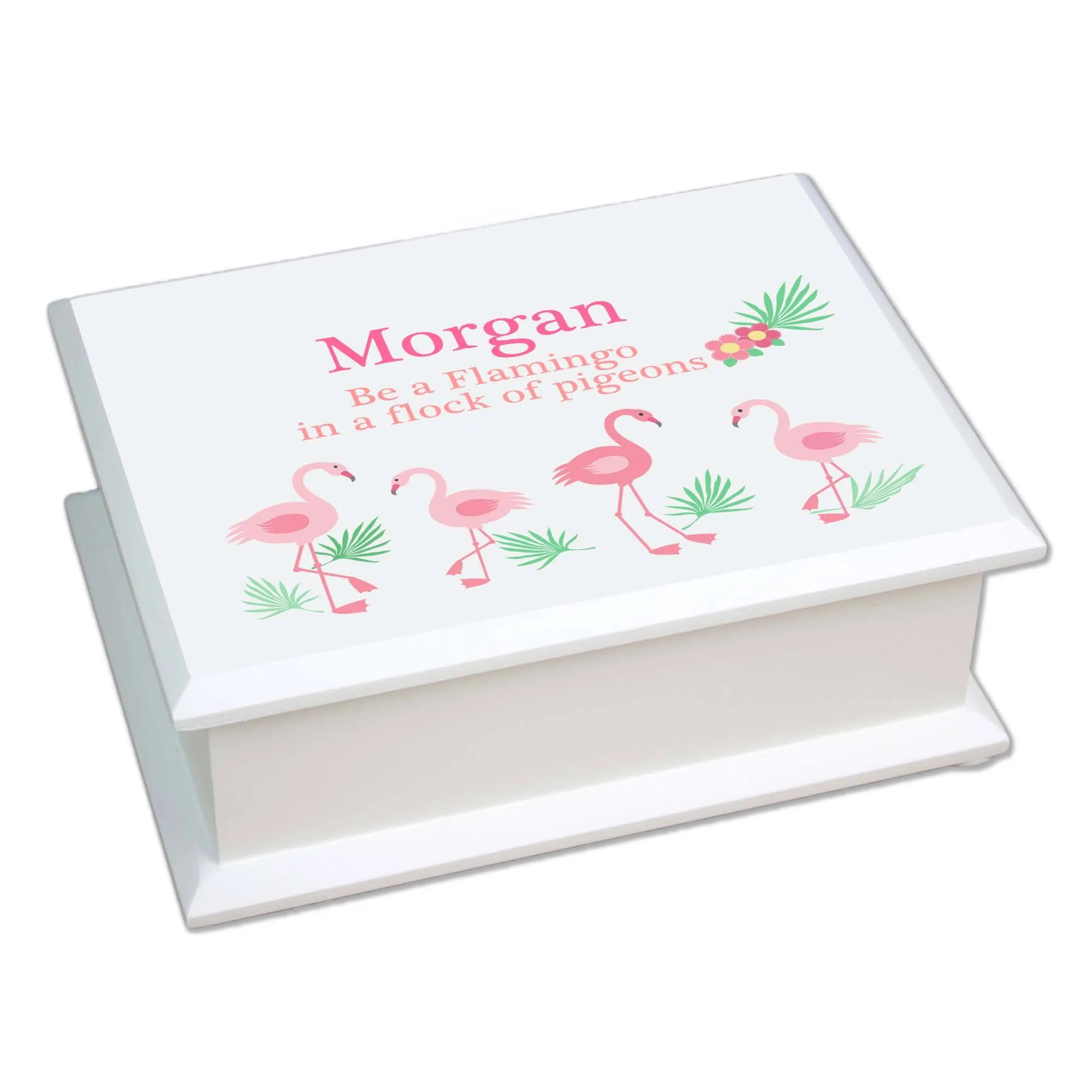 Lift Top Jewelry Box - Palm Flamingo