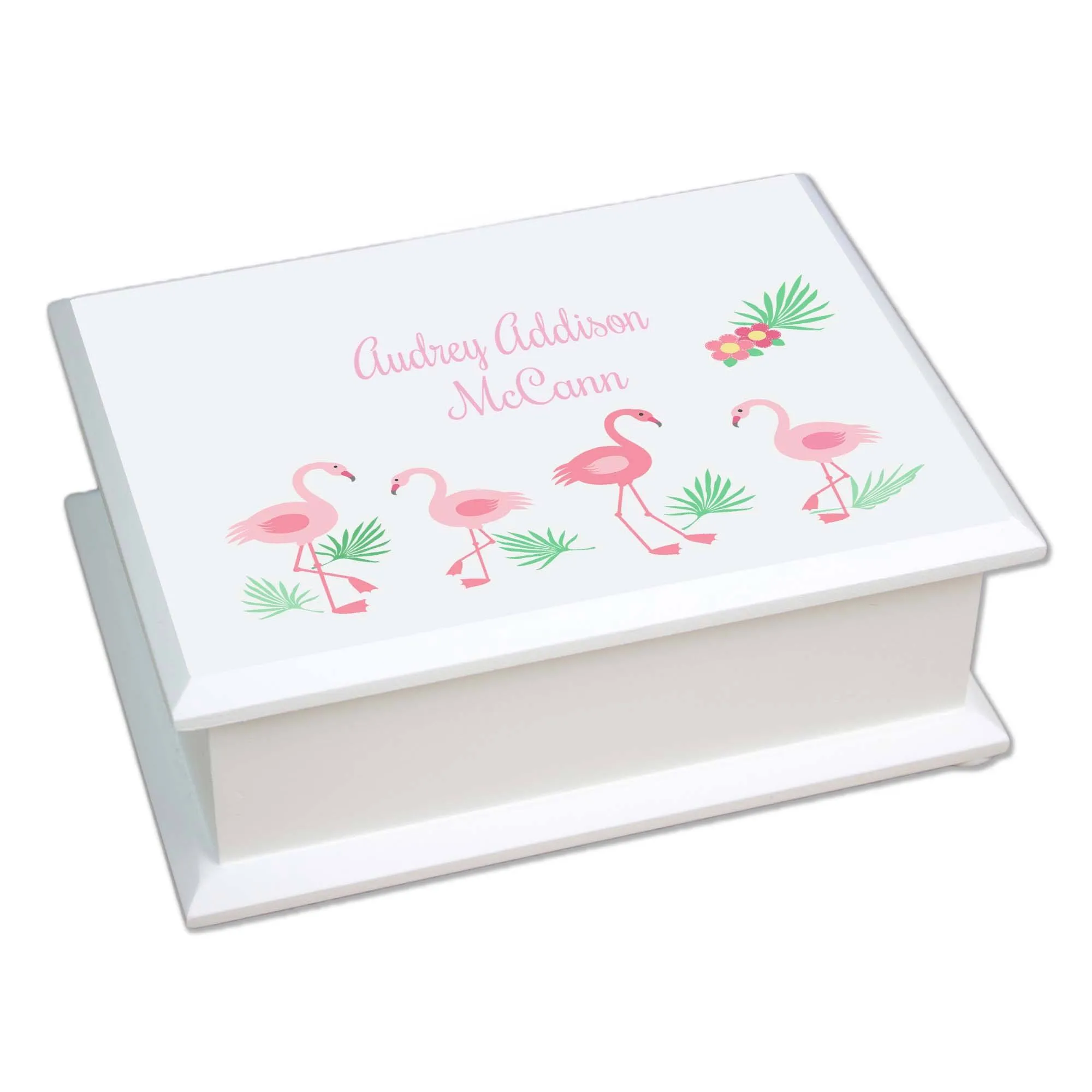 Lift Top Jewelry Box - Palm Flamingo