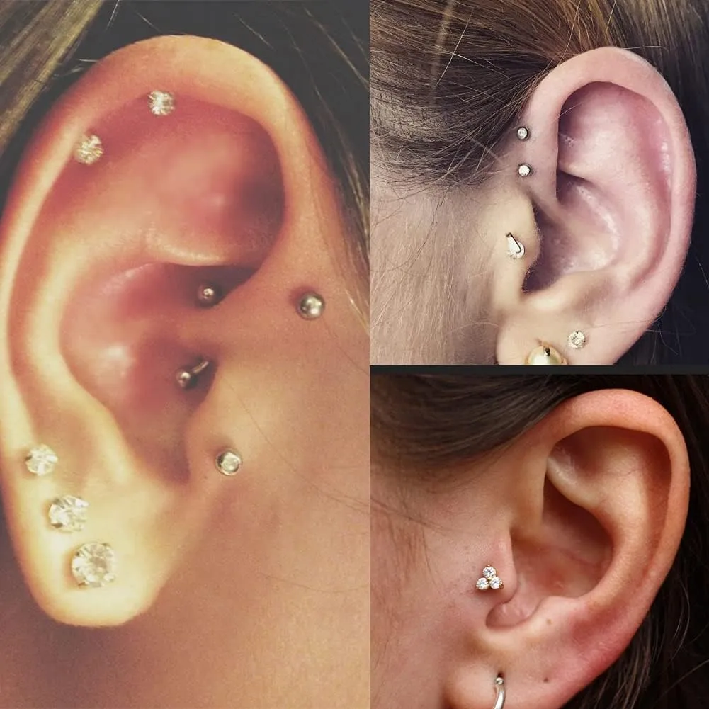 Longita Cartilage Earring Flat Back Cartilage Earrings for Women Silver Gold Helix Piercing Jewelry Tragus Earrings Threadless Flatback Screw Back Earrings 16g 20g Cartilage Hoop Earring