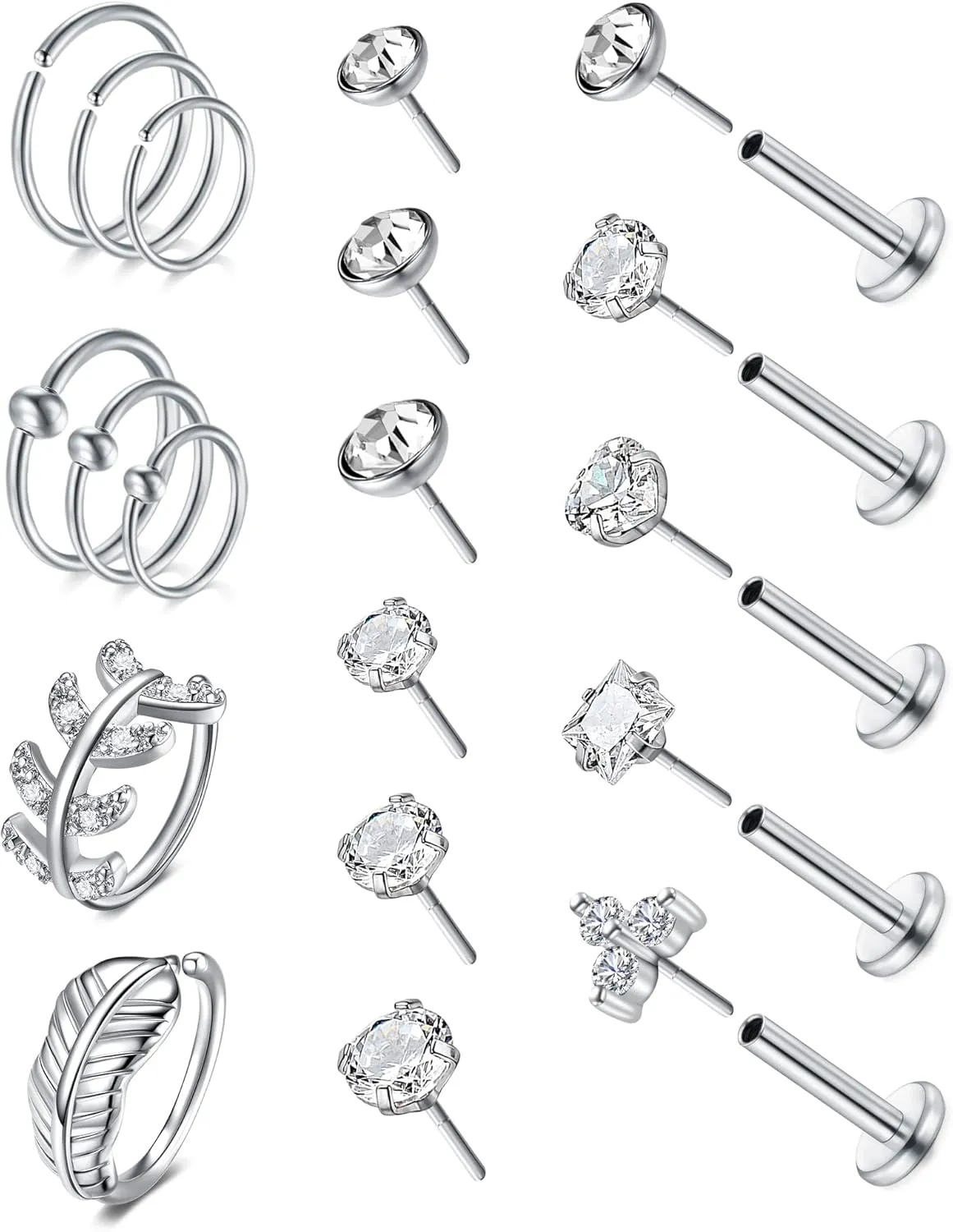 Longita Cartilage Earring Flat Back Cartilage Earrings for Women Silver Gold Helix Piercing Jewelry Tragus Earrings Threadless Flatback Screw Back Earrings 16g 20g Cartilage Hoop Earring