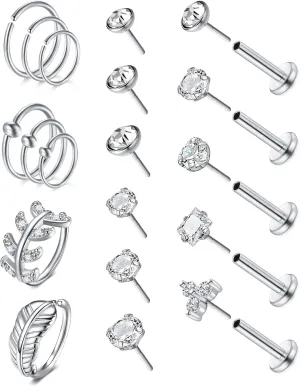 Longita Cartilage Earring Flat Back Cartilage Earrings for Women Silver Gold Helix Piercing Jewelry Tragus Earrings Threadless Flatback Screw Back Earrings 16g 20g Cartilage Hoop Earring