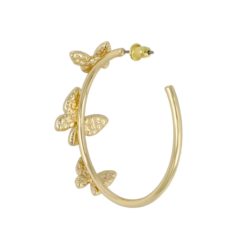 Pave Butterfly Hoop Earrings