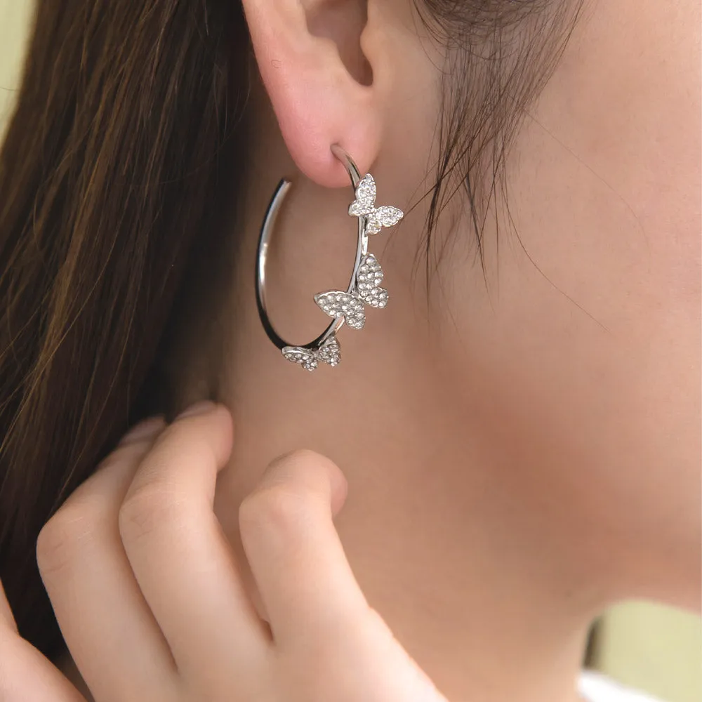 Pave Butterfly Hoop Earrings