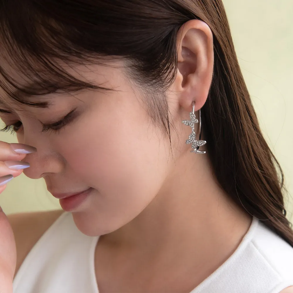 Pave Butterfly Hoop Earrings